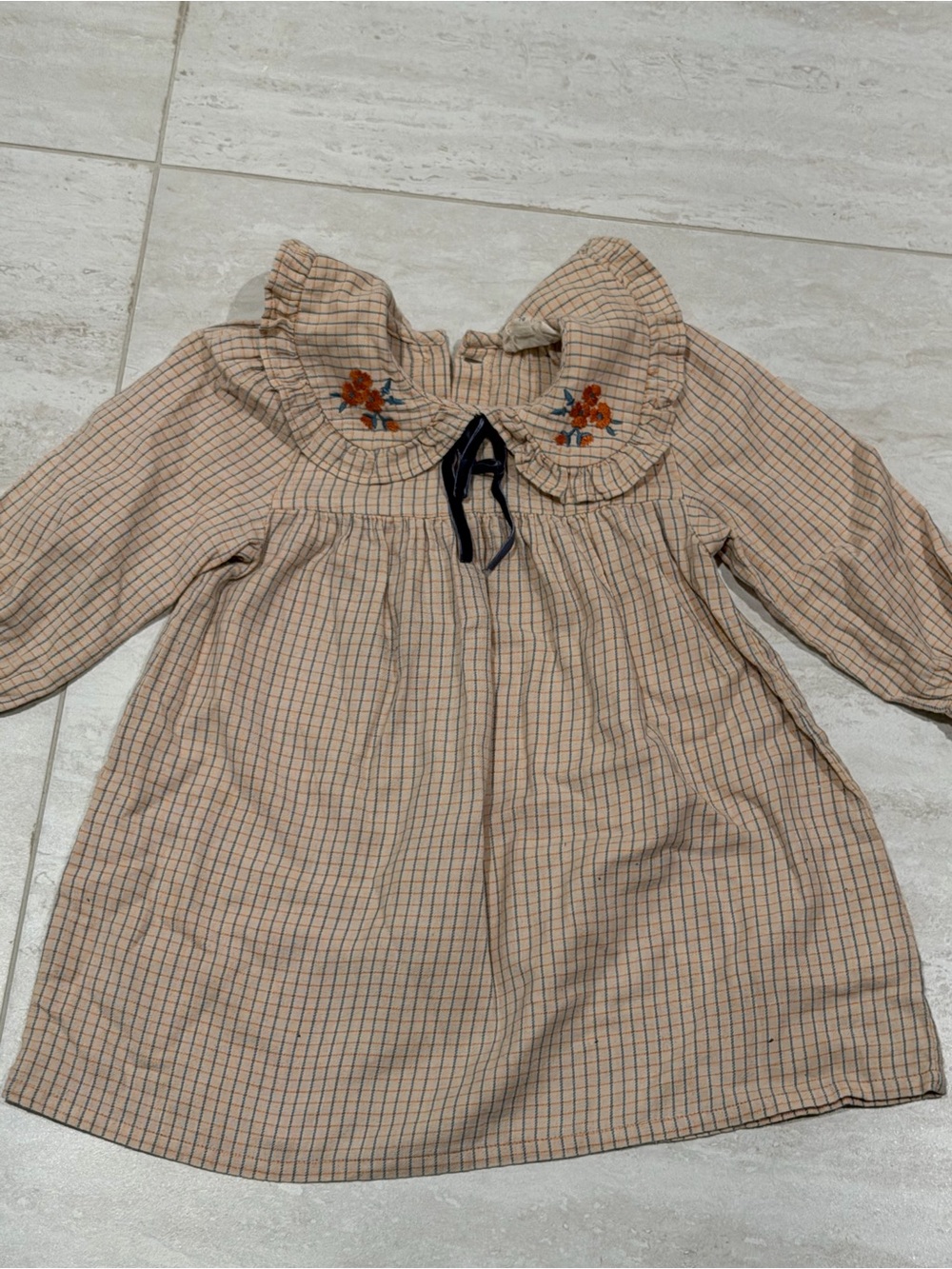 Louise Louise Paris Embroidered Plaid Peter Pan Collar French DesignerGirlsDress